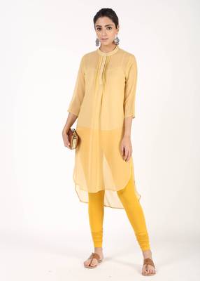 Women Beige Solid High Low Kurta 2