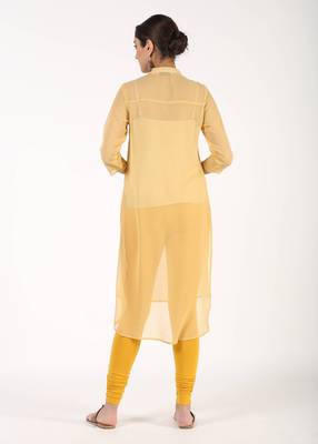 Women Beige Solid High Low Kurta 3