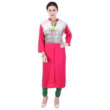 Women Pink Printed Straight Kurta 1