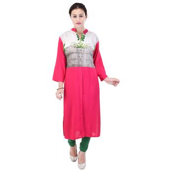Women Pink Printed Straight Kurta 2
