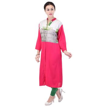 Women Pink Printed Straight Kurta 3