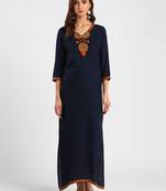 Women blue Embroidered Straight Kurta