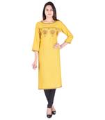 Women Mustard Embroidered Straight Kurta