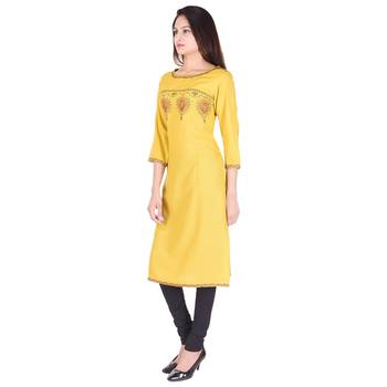 Women Mustard Embroidered Straight Kurta 3