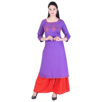Women Purple Embroidered Straight Kurta 1