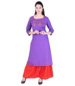 Women Purple Embroidered Straight Kurta