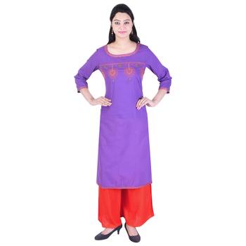 Women Purple Embroidered Straight Kurta 2