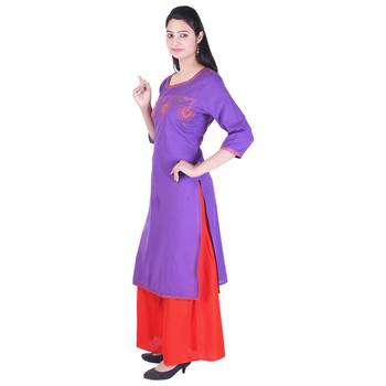 Women Purple Embroidered Straight Kurta 3