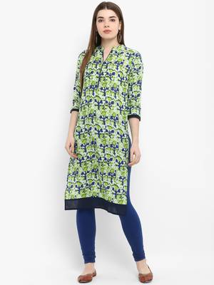 Women Green Printed Straight Kurta 1