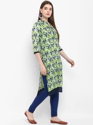 Women Green Printed Straight Kurta 2