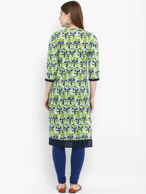 Women Green Printed Straight Kurta 3