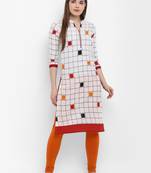 Women White Printed Straight Kurta