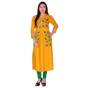 Women Yellow Embroidered Straight Kurta 1