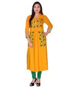 Women Yellow Embroidered Straight Kurta