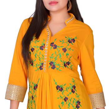 Women Yellow Embroidered Straight Kurta 2