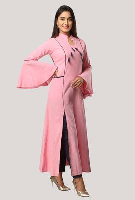 Pink Cotton Front Slit Kurti 2