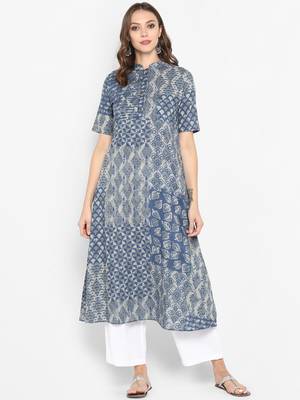 Women blue Printed Anarkali Kurta 1