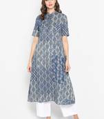 Women blue Printed Anarkali Kurta