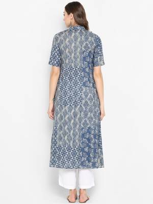 Women blue Printed Anarkali Kurta 2