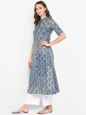 Women blue Printed Anarkali Kurta 3