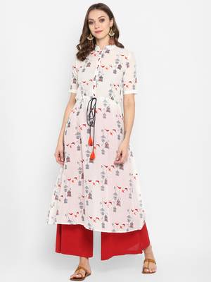 Women White Printed Anarkali Kurta 1