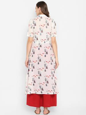 Women White Printed Anarkali Kurta 2