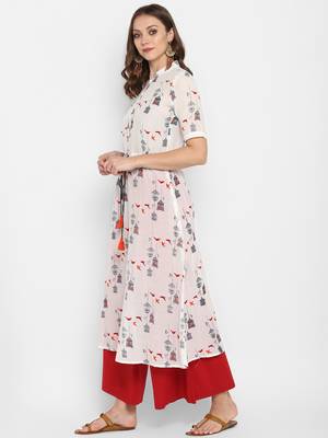 Women White Printed Anarkali Kurta 3