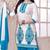 White and blue embroidered cotton unstitched patiala suit with dupatta