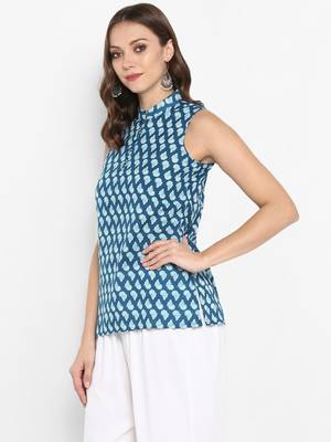 Women Sky blue Printed Straight Kurta 3