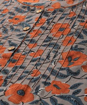 Women Grey Floral Straight Cotton Kurta 4