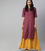 Women Pink Solid Straight Cotton Slub Kurta