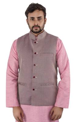 Pink woven cotton nehru-jacket 5