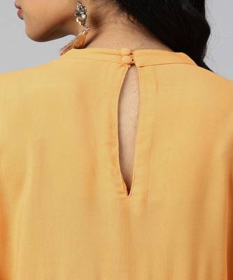 Women Mustard Solid A-Line Rayon Kurta 4