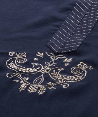 Women Navy Blue Solid Straight Rayon Kurta 4
