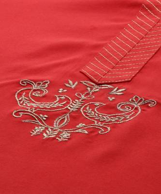 Women Red Solid Straight Rayon Kurta 4