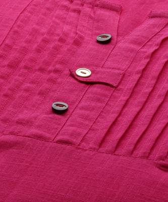 Women Pink Solid Straight Cotton Slub Kurta 4