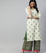 Women Off White Ethnic Motifs Straight Cotton Flex Kurta
