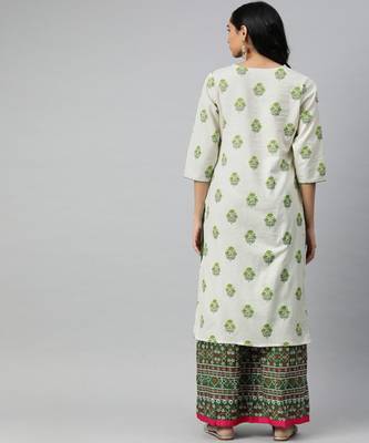 Women Off White Ethnic Motifs Straight Cotton Flex Kurta 3