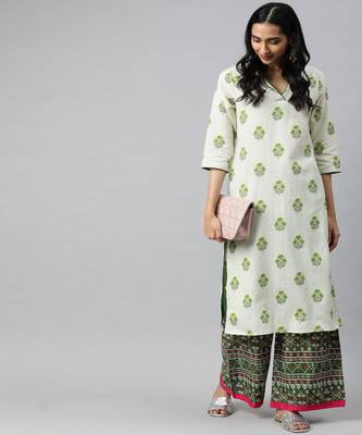 Women Off White Ethnic Motifs Straight Cotton Flex Kurta 5