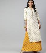 Women Off White Ikat Straight Cotton Flex Kurta