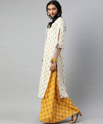 Women Off White Ikat Straight Cotton Flex Kurta 2