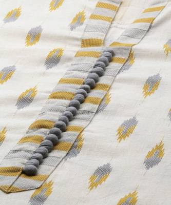 Women Off White Ikat Straight Cotton Flex Kurta 4