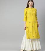 Women Green Solid Straight Viscose Musline Kurta