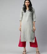 Women Grey Solid Straight Rayon Slub Kurta