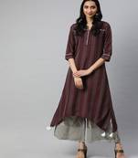 Women Maroon Self Design A-Line Handloom Kurta