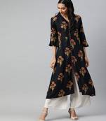 Women Blue Floral A-Line Rayon Kurta