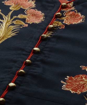 Women Blue Floral A-Line Rayon Kurta 4