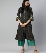 Women Black Geometric A-Line Rayon Kurta
