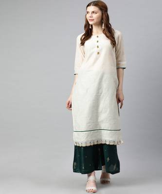 Women Off White Self Design Straight Chanderi Kurta 1