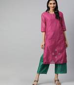 Women Pink Solid Straight Chanderi Kurta